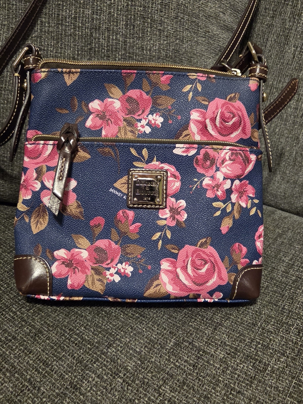 Dooney & Bourke Navy Floral Crossbody with Pink Roses